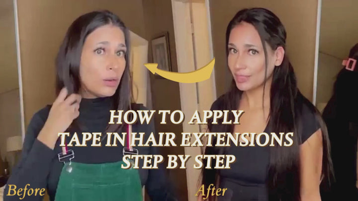 Full Shine tape in hair extensions installation tutorial showing how to apply human hair extensions for seamless length and natural volume.