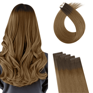 [New Color]Full Shine Virgin Hair Seamless Injection Tape In Extensions Balayage Brown (#R3T8)-Seamless Injection Tape in extension-Full Shine