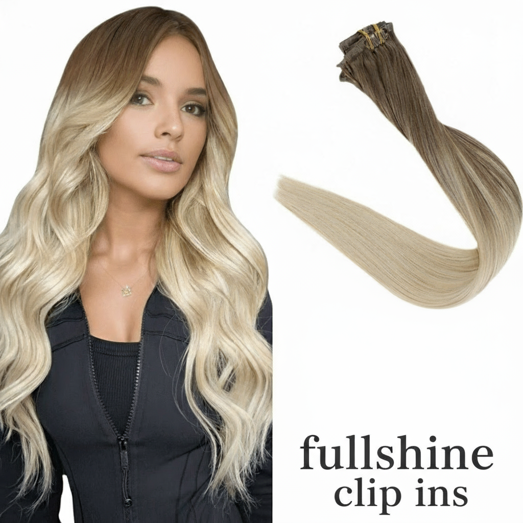 PU Seamless Clip in Extensions 100% Remy Human Hair Pieces Balayage Ombre  (#8/60)