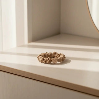 Heart Ribbon Scrunchies - Light Coffee Hair Ties