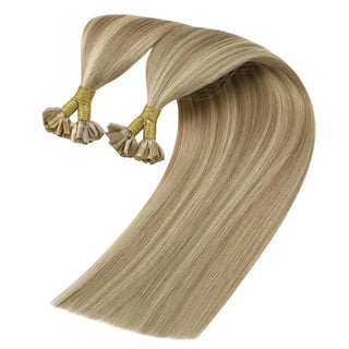 Add stunning length and volume to your hair with dark blonde and blonde highlights U Tip Extensions, designed for a seamless, natural look.