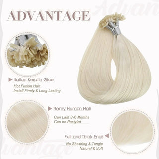 Enhance your hair with bleach blonde U Tip Hair Extensions, designed to add length and volume while maintaining a natural, seamless appearance.