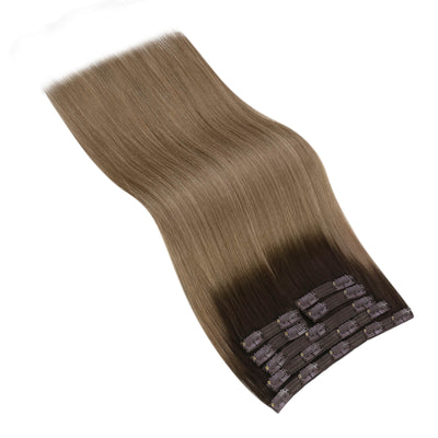 [Sale] Human Hair Extensions Clip in 100% Virgin Human Hair 7 Pieces Balayage #R2/DXB/18