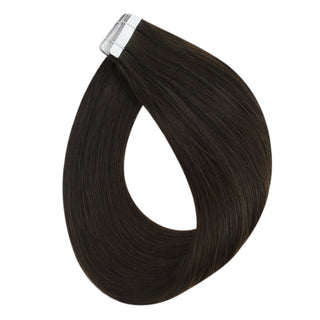 virgin tape in extensions on short hair darkest brown #2
