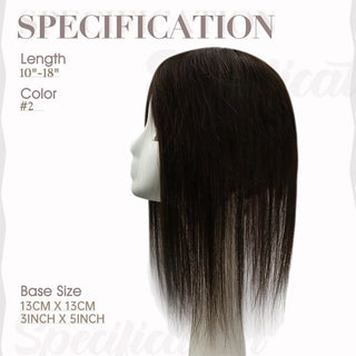 [SALE] Full Shine Lace Wig Toppers 3*5 Inch Lace Base Hairpiece For Women Pure Color #2 Darkest Brown-Clearance-Full Shine