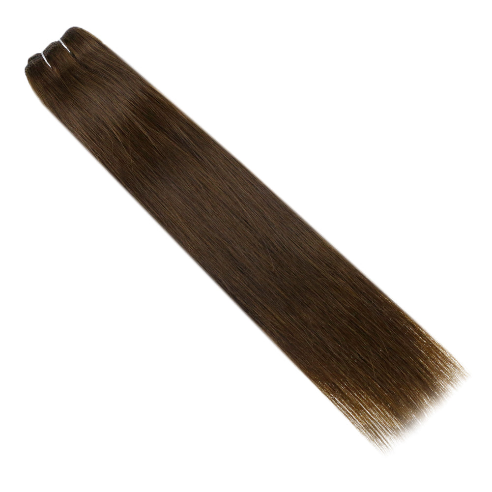 Full Shine cinnamon maple brown human hair extensions with warm brunette auburn and subtle copper dimension