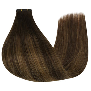 Full Shine Flat Silk Weft Virgin PU Sew In Human Hair Extensions Balayage (#2/8/2)