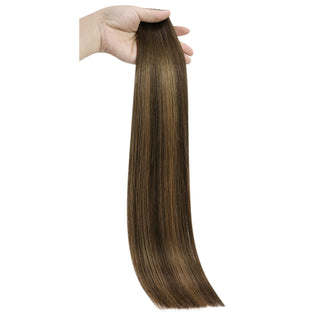 Full Shine Flat Silk Weft Virgin PU Sew In Human Hair Extensions Balayage (#2/2/6)