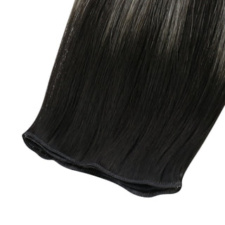 Full Shine Genius Weft Hair Extensions 100% Virgin Human Balayage Highlights (#1B/Silver/1B)-Virgin Genius Hair Weft-Full Shine