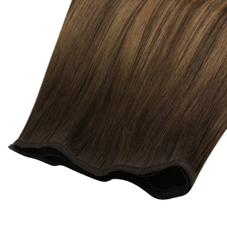 Full Shine Flat Silk Weft Virgin Sew In Human Hair Extensions Balayage (#DU)-Virgin Pu Hair Weft-Full Shine
