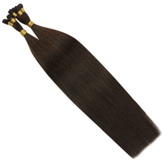 Full Shine Hand Tied Weft Hair Extensions 100% Virgin Human Dark Brown (#4)-Virgin Handmade Hair Weft-Full Shine