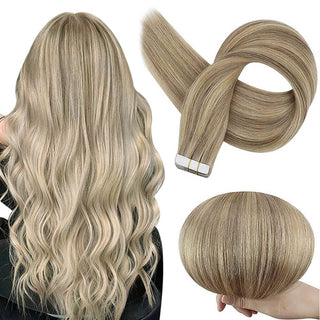 Full Shine Tape in Hair Extensions Remy Human Hair Blonde Highlights (#16/22)