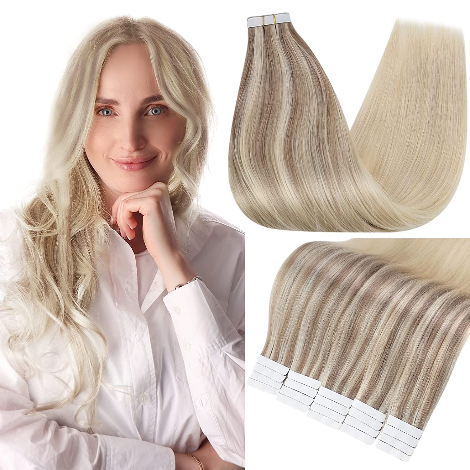 Tape in Hair Extensions 100% remy Human Hair Balayage (#18/22/60)