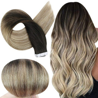 Full Shine Tape in Hair Extensions Remy Human Hair Balayage (#1B/8/22)