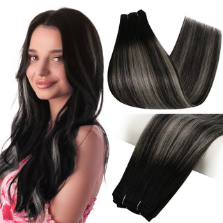 Full Shine Virgin Weft Brazilian 100% Human Hair Sew In Bundles Balayage Highlights (#1B/Silver/1B)