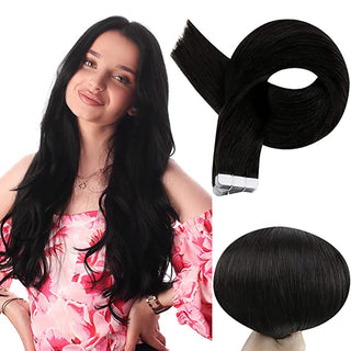 Full Shine Tape in Hair Extensions Remy Human Hair Off Black (#1B)
