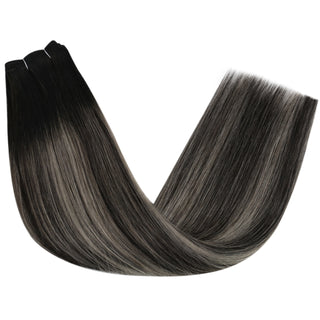 Full Shine Virgin Weft Brazilian 100% Human Hair Sew In Bundles Balayage Highlights (#1B/Silver/1B)-Regular Virgin Hair Weft-Full Shine