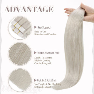 Full Shine Tape in Hair Extensions 100% Virgin Human Hair White Blonde (#1000)