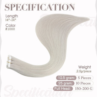 Full Shine Seamless Injection Tape in Extensions Virgin Human Hair White Blonde (#1000)