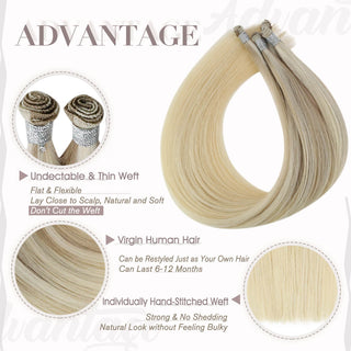 Highlight Blonde color Full Shine Hand Tied Weft Hair Extensions 100% Human Hair Extensions
