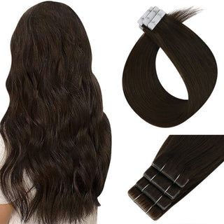 Full Shine Seamless Injection Tape in Extensions Virgin Human Hair Darkest Brown (#2)