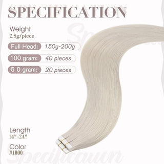 Full Shine Tape in Hair Extensions 100% Virgin Human Hair White Blonde (#1000)-Virgin Tape In Extension-Full Shine