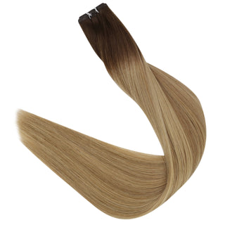 Full Shine Flat Silk Weft Virgin Sew In Human Hair Extensions Balayage(#3/8/22)