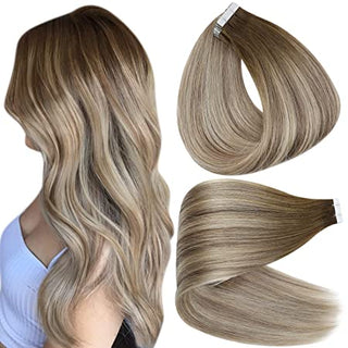 Full Shine Tape in Hair Extensions 100% remy Human Hair Balayage (#3/8/22)-Tape in extension-Full Shine