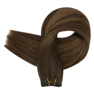 Full Shine Flat Silk Weft Virgin PU Sew In Human Hair Extensions Balayage (#2/8/2)