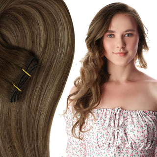 Full Shine Sew In Hair Weft Bundles 100% Remy Human Hair Balayage Highlights (#4/24/4)