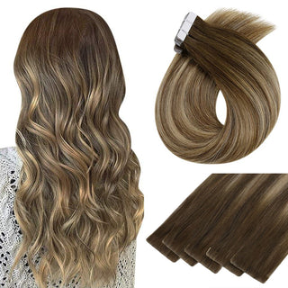 Full Shine Seamless Injection Tape in Extensions Virgin Human Hair Balayage Highlights (#4/4/27)-Seamless Injection Tape in extension-Full Shine