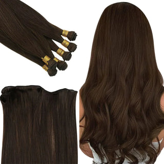 Hand Tied Weft Hair Extensions 100% Virgin Human Dark Brown (#4)