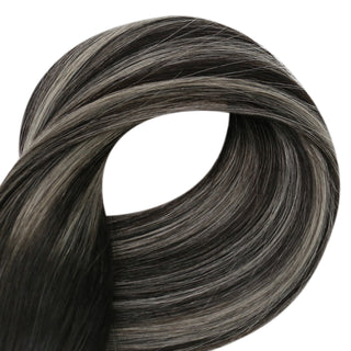 Full Shine Tape in Hair Extensions 100% Virgin Human Hair Balayage Highlights (#1B/Silver/1B)-Virgin Tape In Extension-Full Shine