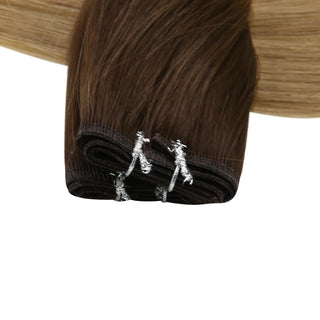 Full Shine Flat Silk Weft Virgin Sew In Human Hair Extensions Balayage(#3/8/22)-Virgin Pu Hair Weft-Full Shine