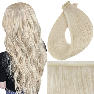 Full Shine Flat Silk Weft Virgin Sew In Human Hair Extensions Platinum Blonde (#60)
