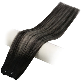 Full Shine Virgin Weft Brazilian 100% Human Hair Sew In Bundles Balayage Highlights (#1B/Silver/1B)-Regular Virgin Hair Weft-Full Shine