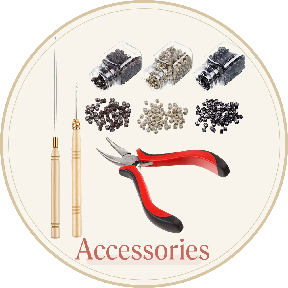 Full Shine professional hair extension tools and accessories for installation and maintenance