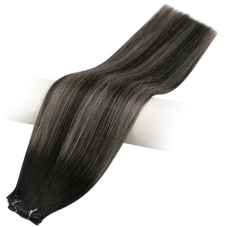 Full Shine Genius Weft Hair Extensions 100% Virgin Human Balayage Highlights  (#1B/Silver/1B)