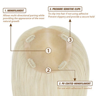 Full Shine Lace Human Hair Wig Toppers 13cm*13cm For Women Hair Loss #60 Platinum Blonde-13*13 Topper-Full Shine