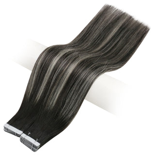 Full Shine Tape in Hair Extensions 100% Virgin Human Hair Balayage Highlights (#1B/Silver/1B)