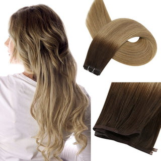 Full Shine Flat Silk Weft Virgin Sew In Human Hair Extensions Balayage(#3/8/22)