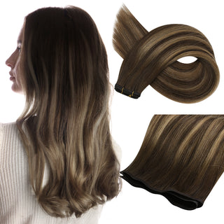 Full Shine Flat Silk Weft Virgin Sew In Human Hair Extensions Balayage (#BM)