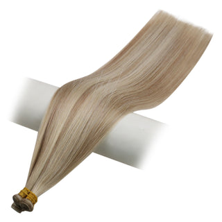 Full Shine Balayage Virgin Human Hair Extensions, Genius Weft Hair, Blonde Rose Gold Highlights, Hybrid Weft Hair Extensions, Sew-In Weft Hair, Volume Weft Hair, Seamless Hair Weft, Soft Silky Hair, Salon Grade Hair Extensions, Natural Look