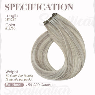Full Shine blonde lowlights virgin weft hair extensions made of premium Brazilian human hair, soft natural salon-quality sew-in bundles.