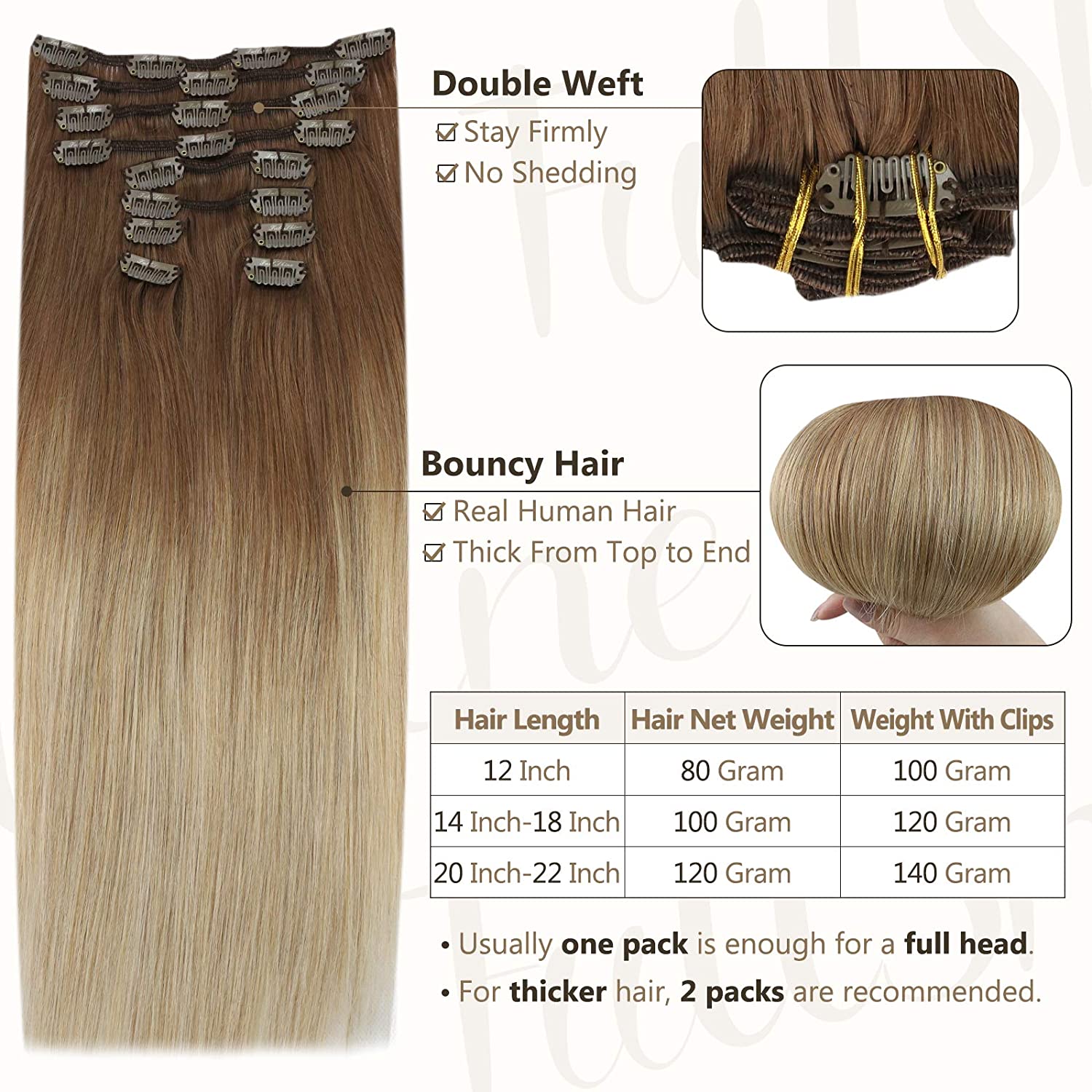 Clip in Hair Extensions Balayage Ombre BA10 14 16 100g 10 14