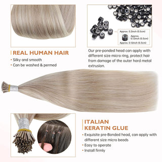 Full Shine I Tip 100% Remy Human Hair Extensions Highlights (#P18/613)