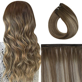 Full Shine brown balayage virgin weft hair extensions made of premium Brazilian human hair, soft and natural salon-quality sew-in bundles.