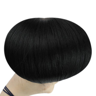 Full Shine 100% Virgin Human Hair I Tip Extensions in Jet Black #1 provide a soft, silky texture with natural shine, healthy ends, and a seamless blend.