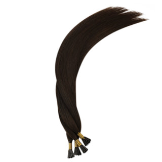 Full Shine Natural I Tip Hair Extensions in Dark Brown #2 are crafted from premium virgin human hair for a silky texture and realistic appearance.