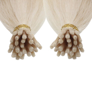 Full Shine Pre Bonded I Tip Hair Extensions made from 100% virgin human hair in White Blonde #1000 provide exceptional softness, natural shine, and salon-quality styling.